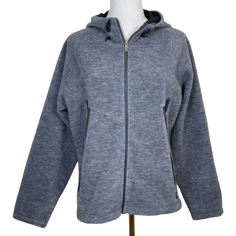 REI‎ Full Zip Hooded Fleece Jacket Womens M Gray Wool Blend Outdoor Hiking Warm